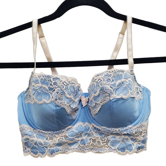 Adore Me ADM6201 Baby Blue Ivory Lace Bridgerton Long Balconette Bustier Bra 34C - Picture 1 of 7